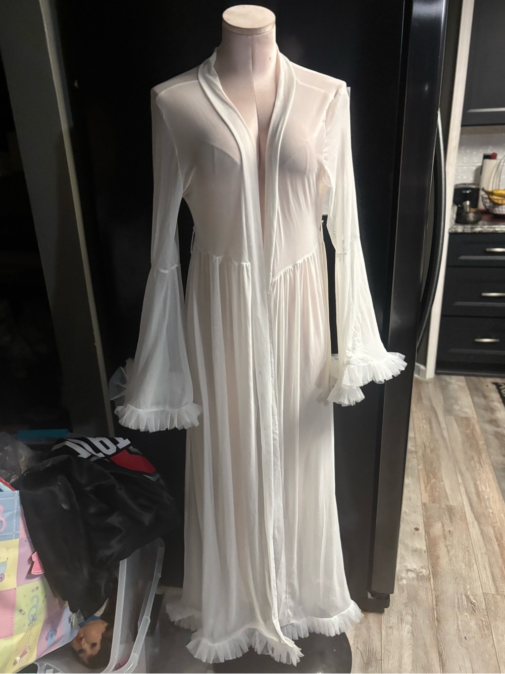 Vintage Sheer White Long Ruffled Robe